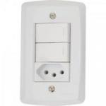 Interruptor Duplo Simples 4x2 com 2 Teclas + 1 Tomada 2P+T 10A 250V 57145/073 Branco TRAMONTINA