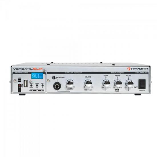 Amplificador 50W VERSATIL SLIM USB 70V Prata HAYONIK Amplificador 50W VERSATIL SLIM USB 70V Prata HAYONIK