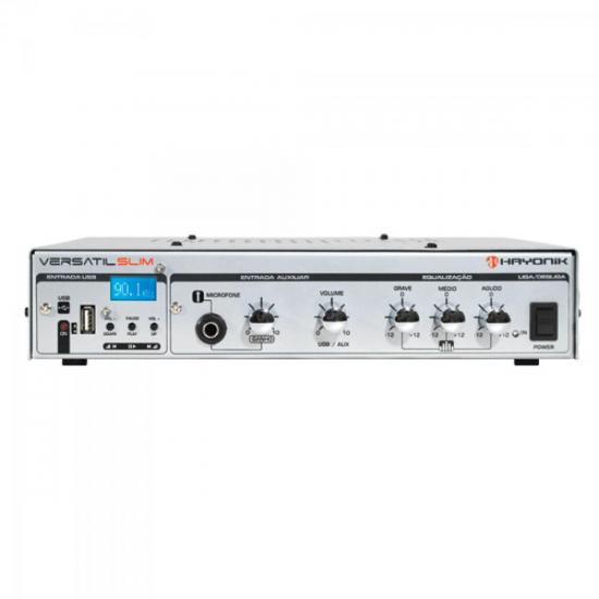 Amplificador 50W VERSATIL SLIM USB 12V Prata HAYONIK Amplificador 50W VERSATIL SLIM USB 12V Prata HAYONIK