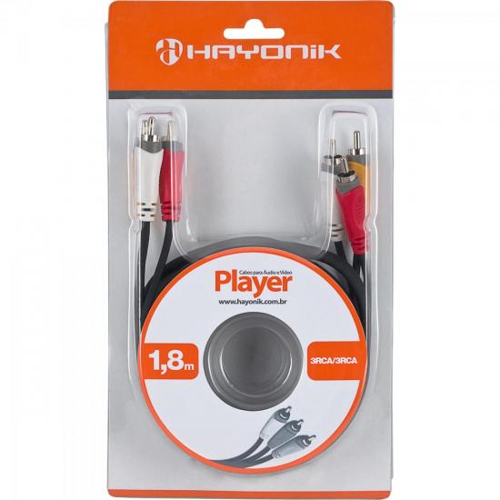 Cabo de Áudio e Vídeo Linha Player 3RCA3 1,8 Metros Preto HAYONIK Cabo de Áudio e Vídeo Linha Player 3RCA3 1,8 Metros Preto HAYONIK