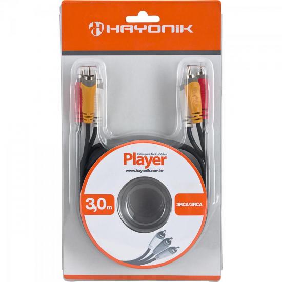 Cabo de Áudio e Vídeo Linha Player 3RCA3 3 Metros Preto HAYONIK Cabo de Áudio e Vídeo Linha Player 3RCA3 3 Metros Preto HAYONIK