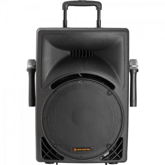 Caixa Acústica Ativa 150W USB/SD/FM c/2 Microfones s/Fio e Bateria Interna INFINITY 3000 Preta HAYONIK Caixa Acústica Ativa 150W USB/SD/FM c/2 Microfones s/Fio e Bateria Interna INFINITY 3000 Preta HAYONIK