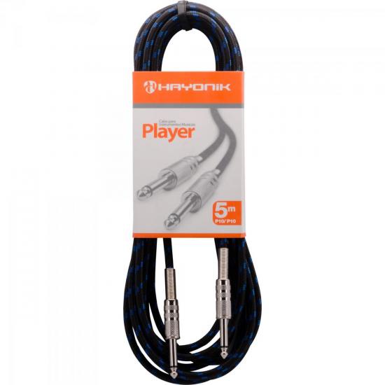Cabo para Instrumentos P10 X P10 5m Textil PLAYER Preto/Azul HAYONIK Cabo para Instrumentos P10 X P10 5m Textil PLAYER Preto/Azul HAYONIK