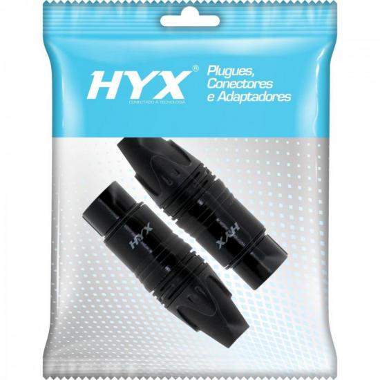 Conector XLR Fêmea 3 Pólos Niquelado HX081F Preto HYX Conector XLR Fêmea 3 Pólos Niquelado HX081F Preto HYX