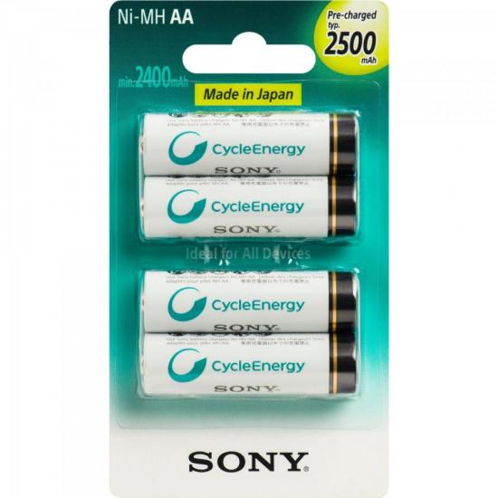 Pilha Recarregável AA com 4 2500mAh NiMh NH-AA-B4GN SONY Pilha Recarregável AA com 4 2500mAh NiMh NH-AA-B4GN SONY