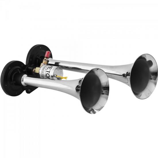 Buzina Marítima Para Caminhões com 2 Cornetas VTO043 Cromada VETOR Buzina Marítima Para Caminhões com 2 Cornetas VTO043 Cromada VETOR
